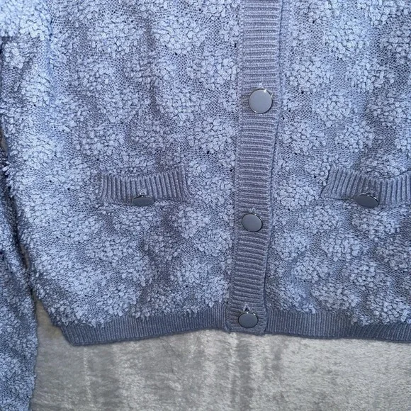 Mng Mango Textured Knit Cardigan Sweater Womens Small Blue Preppy Office Light - Picture 3 of 6